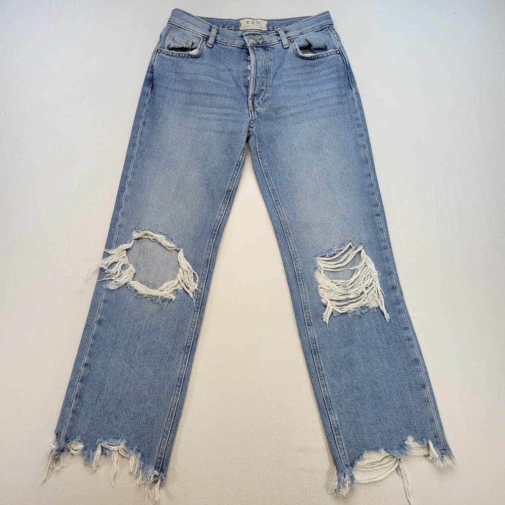 We The Free Jeans Womens 25 Blue Straight Ankle Frayed Hem High Rise Button Fly